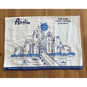 Austin TX Tea Towel 20x27 White Blue Bats River Skyline Texas